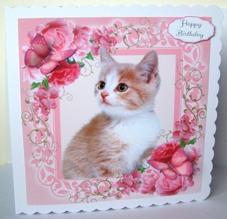 Gorgeous Ginger Kitten In Pink Roses 8x8 by Margaret McCartney