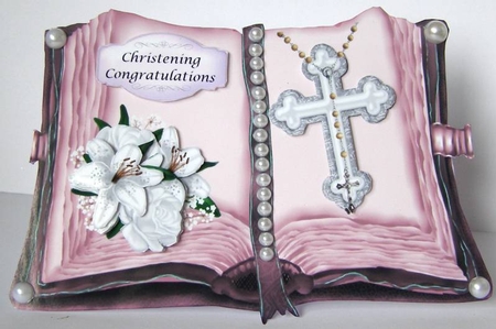 Open Book Pink Baptism Confirmation Christening Topper 2 by Margaret McCartney