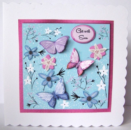 Butterfly card topper for 6x6 card with variety of greetings, happy birthday , thank you,get well soon, and birthday wishes by Margaret McCartney