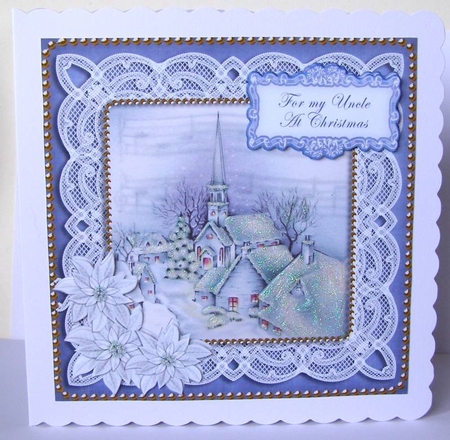 Blue Village My Uncle at Christmas 8in Decoupage Topper by Margaret McCartney