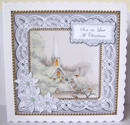 Ice Church Silver Son in Law at Christmas 8in Decoupage Topper by Margaret McCartney