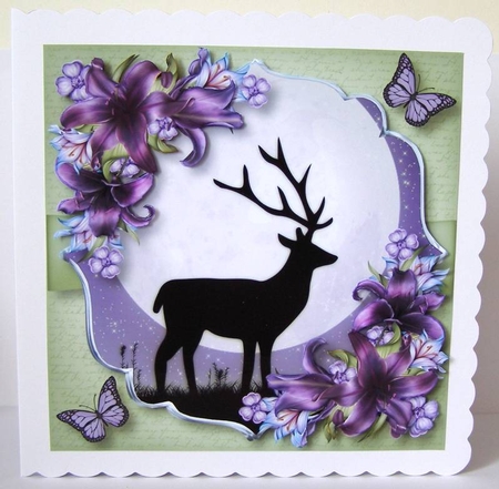 Purple Silhouette Moon - The Stag by Margaret McCartney