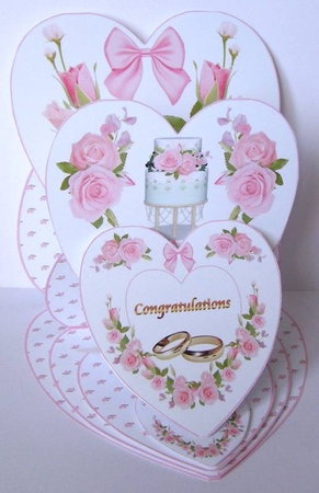Pink triple heart easel wedding card with matching envelope by Margaret McCartney