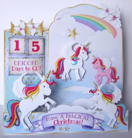 ADVENT STEPPER CARD - Unicorn Christmas by Margaret McCartney