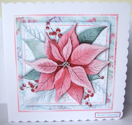 CHRISTMAS POINSETTIA & BERRIES 7.5 Large Decoupage & Insert Kit by Margaret McCartney