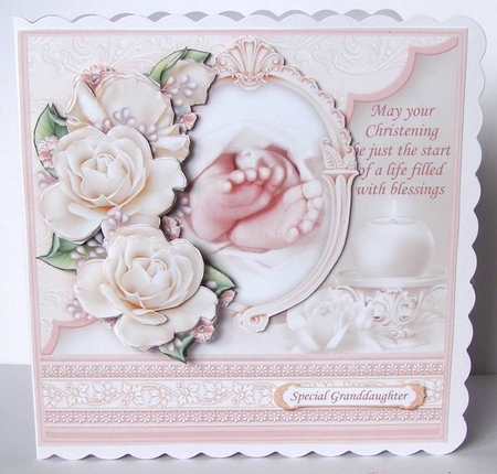 CHRISTENING TOES & ROSES Ivory 7.5 Decoupage & Insert Kit by Margaret McCartney
