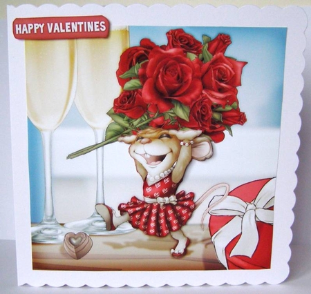 Mrs Valentine Rose Mouse 8x8 Card Front by Margaret McCartney