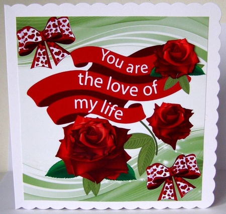 Pretty red rose with love sentiment banner 8x8 by Margaret McCartney