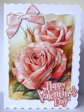 pretty peach roses with heart pyramids by Margaret McCartney
