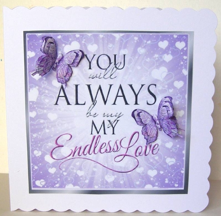 My Endless Love  with script and purple butterflies card front 8x8 by Margaret McCartney