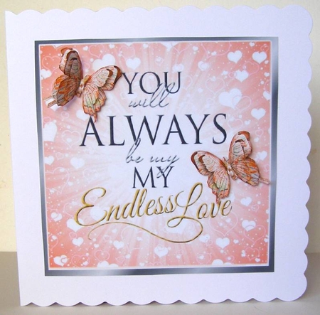 My Endless Love  with script and peach butterflies card front 8x8 by Margaret McCartney