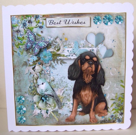 8x8 Teal Garden Pup King Charles spaniel by Margaret McCartney