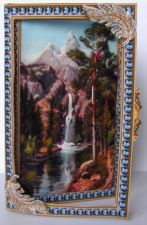 Rectangular three leaf complete card kit - Mountain Waterfall by Margaret McCartney