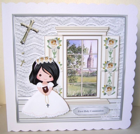 First Holy Communion Card Mini Kit & Decoupage (black hair) by Margaret McCartney