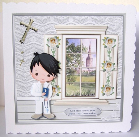 First Holy Communion Boy Card Mini Kit & Decoupage (black hair) by Margaret McCartney