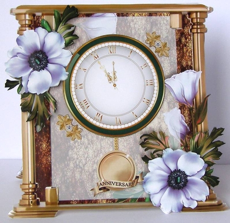 Glass and Brass Clock Card - Lysanthus by Margaret McCartney