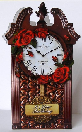 Black Forest Clock Card - Red Roses by Margaret McCartney