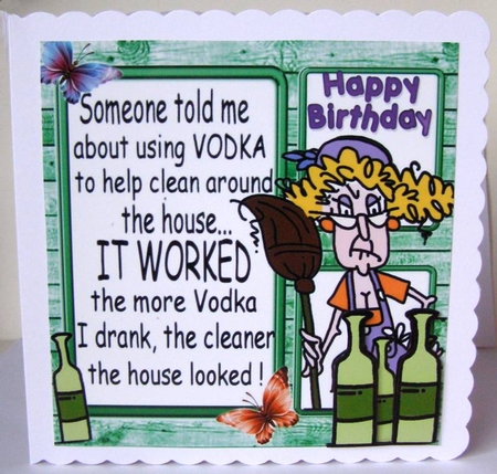 stella the cleaner, with bottles of vodka 8x8 by Margaret McCartney