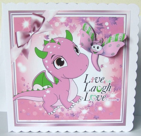 Cute little pink Dragon with toon dragonfly 8x8 by Margaret McCartney