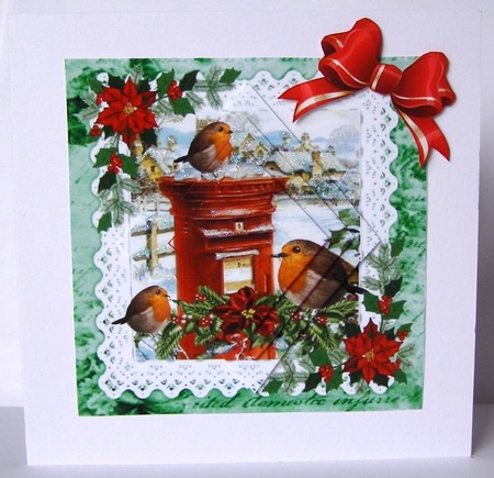 Lovely robins in the snow christmas scene diamond pyramids by Margaret McCartney