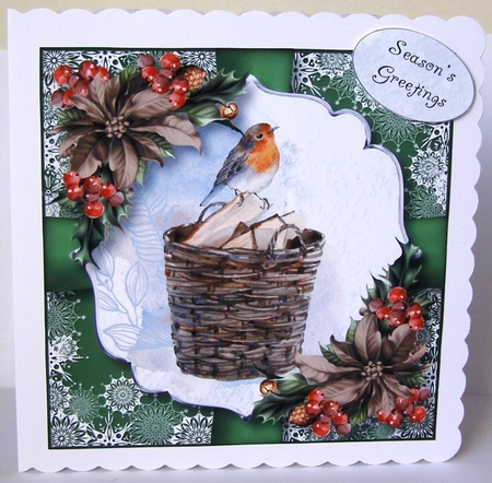The Log Basket Robin 8x8 by Margaret McCartney