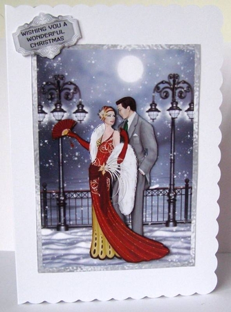 First Christmas 2 - 7x5 inch card front with decoupage by Margaret McCartney
