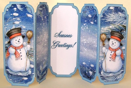 Christmas Snowmen - Slim Five Fold Concertina Card by Margaret McCartney