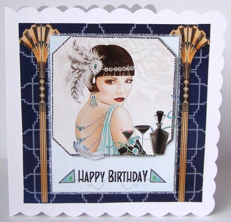 Art Deco female birthday card topper for 6x6 card by Margaret McCartney