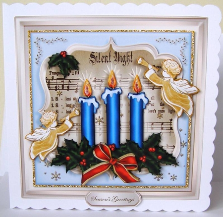Cream Christmas Candle 8x8 Card Kit-3 by Margaret McCartney