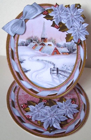 Christmas Pink Snow Church Oval Easel Card Mini Kit by Margaret McCartney