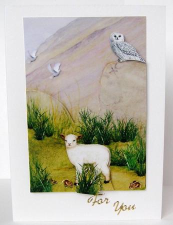 Scottish Mountain Watercolour Scen E - Owl & Lamb Decoupage by Margaret McCartney