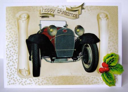 Red Vintage Car on Scroll by Margaret McCartney