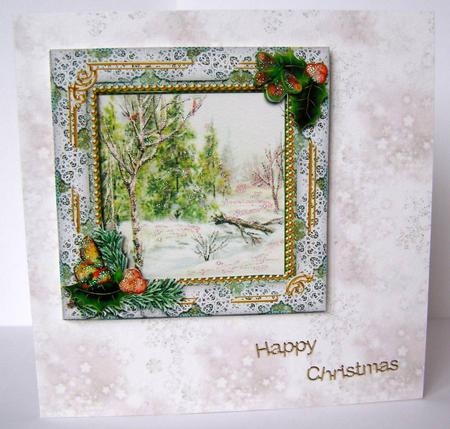 Winter Countryside Holly Ornate Square Card Front and Frame by Margaret McCartney