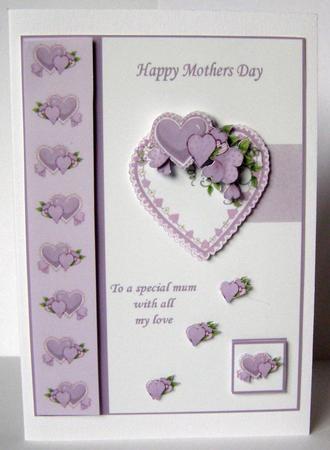 Lilac Hearts Card Front with Decoupage - Mothers Day by Margaret McCartney