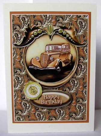 Classic Tan Car in a Frame Decoupage by Margaret McCartney