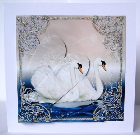 2 Swans Fan Shaped Card by Margaret McCartney
