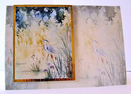 Watercolour Vellum Stork in the Stream by Margaret McCartney