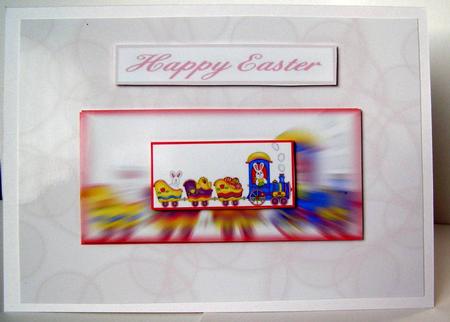 Easter Bunny Train Card Front by Margaret McCartney