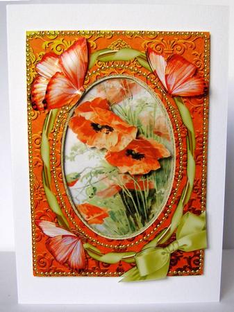Poppies and Butterfly 7x5inch Picture Card Front and Frame by Margaret McCartney