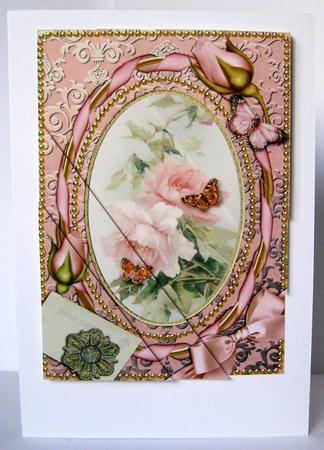 Pink Rose Butterflies 7x5inch Triangle Duo Corner Stacker by Margaret McCartney