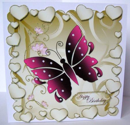 Birthday Butterfly Scalloped Topper with Hearts 1 by Margaret McCartney