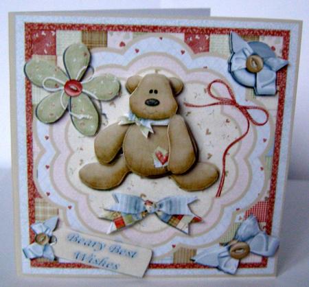 Beary Best Wishes Square Card with Decoupage by Margaret McCartney