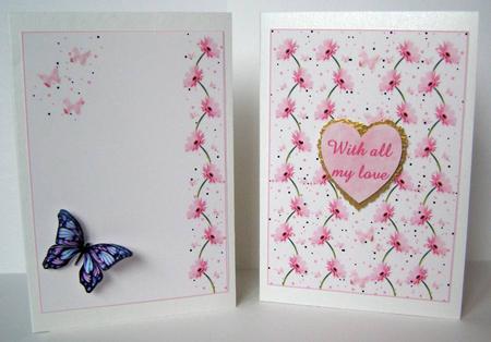 Pink Gerbera & Butterfly Wishes on Pink Card Bases by Margaret McCartney