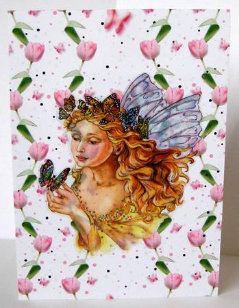 Pink Tulip & Butterfly Wishes Backing Paper by Margaret McCartney