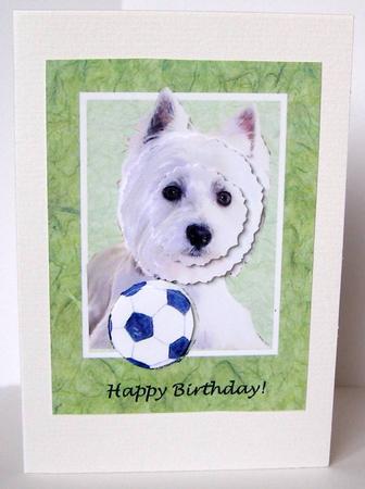 West Highland Terrier with Football Birthday A5 Card by Margaret McCartney