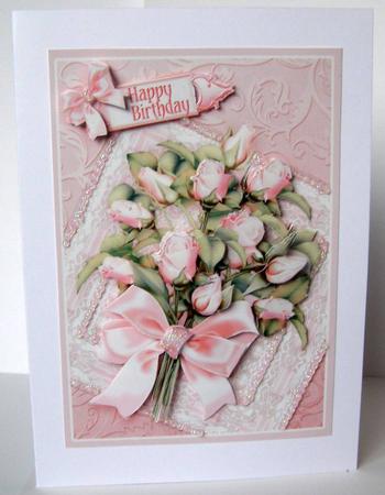 Pink Roses on a Square Lace Mat Decoupage by Margaret McCartney