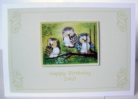 Three Wise Owls Pyramid Card Front - Dad by Margaret McCartney
