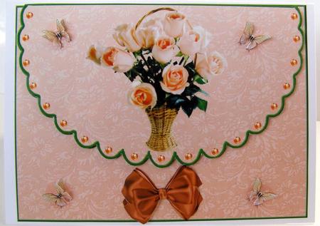 Peach Roses & Butterflies Scalloped Edge Envelope Card by Margaret McCartney