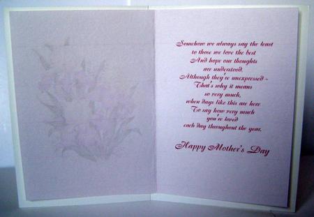 Mothers Day Irises Insert with Verse by Margaret McCartney