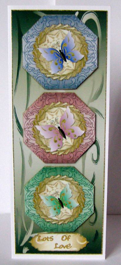 Three Butterflies on Octagon Plates Dl Card 1 by Margaret McCartney